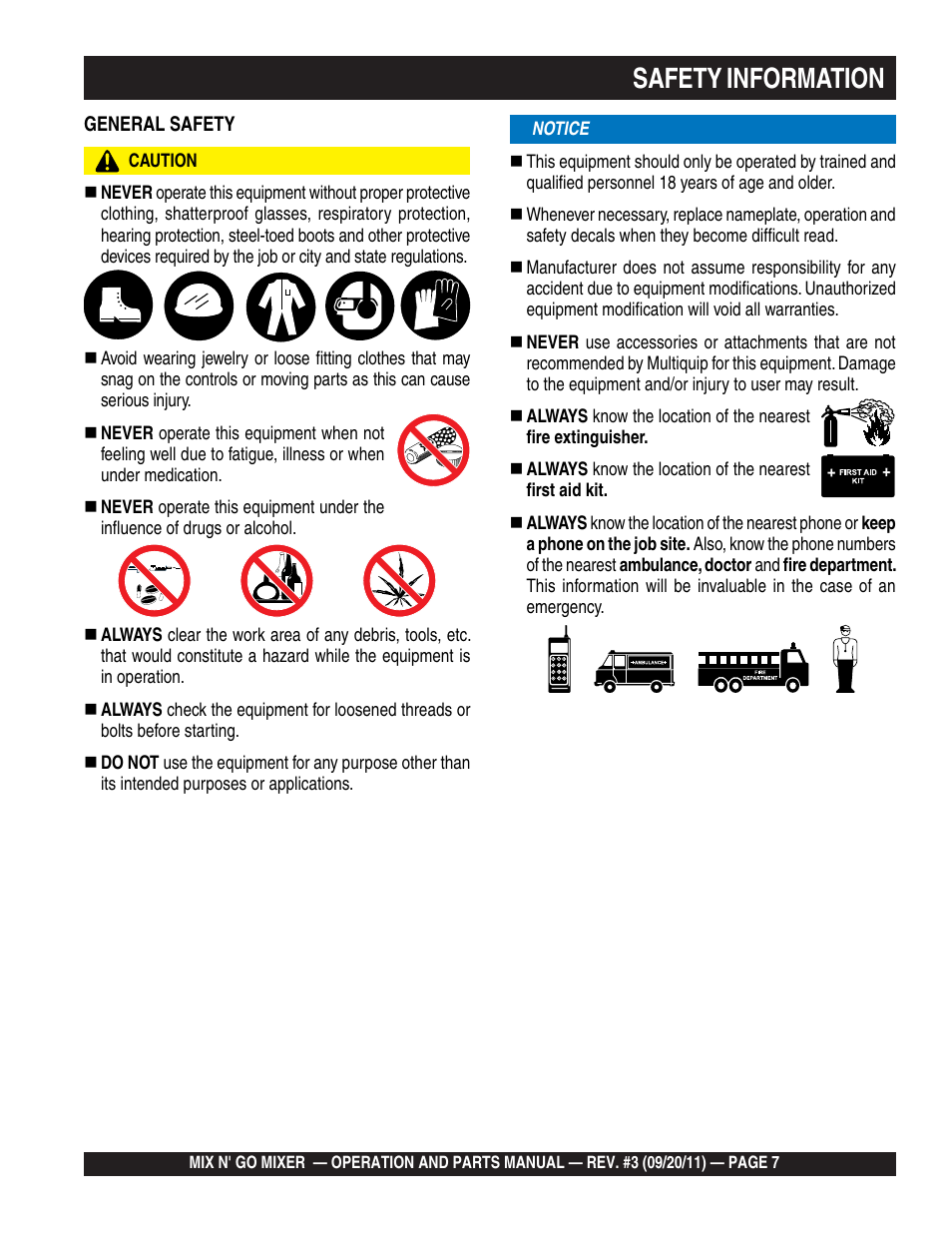 Safety information | Multiquip MC3SBA User Manual | Page 7 / 46