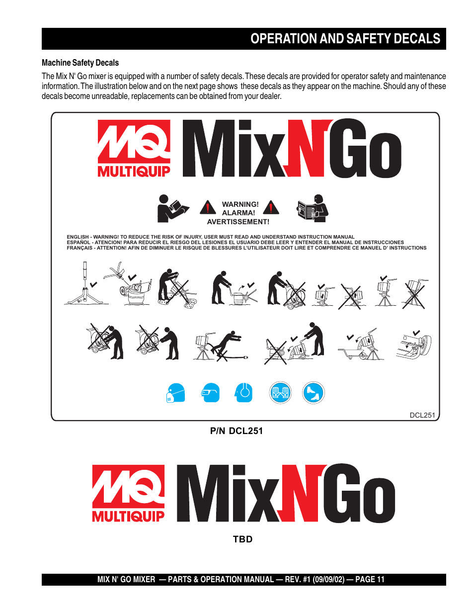 Operation and safety decals | Multiquip MC3H User Manual | Page 11 / 72