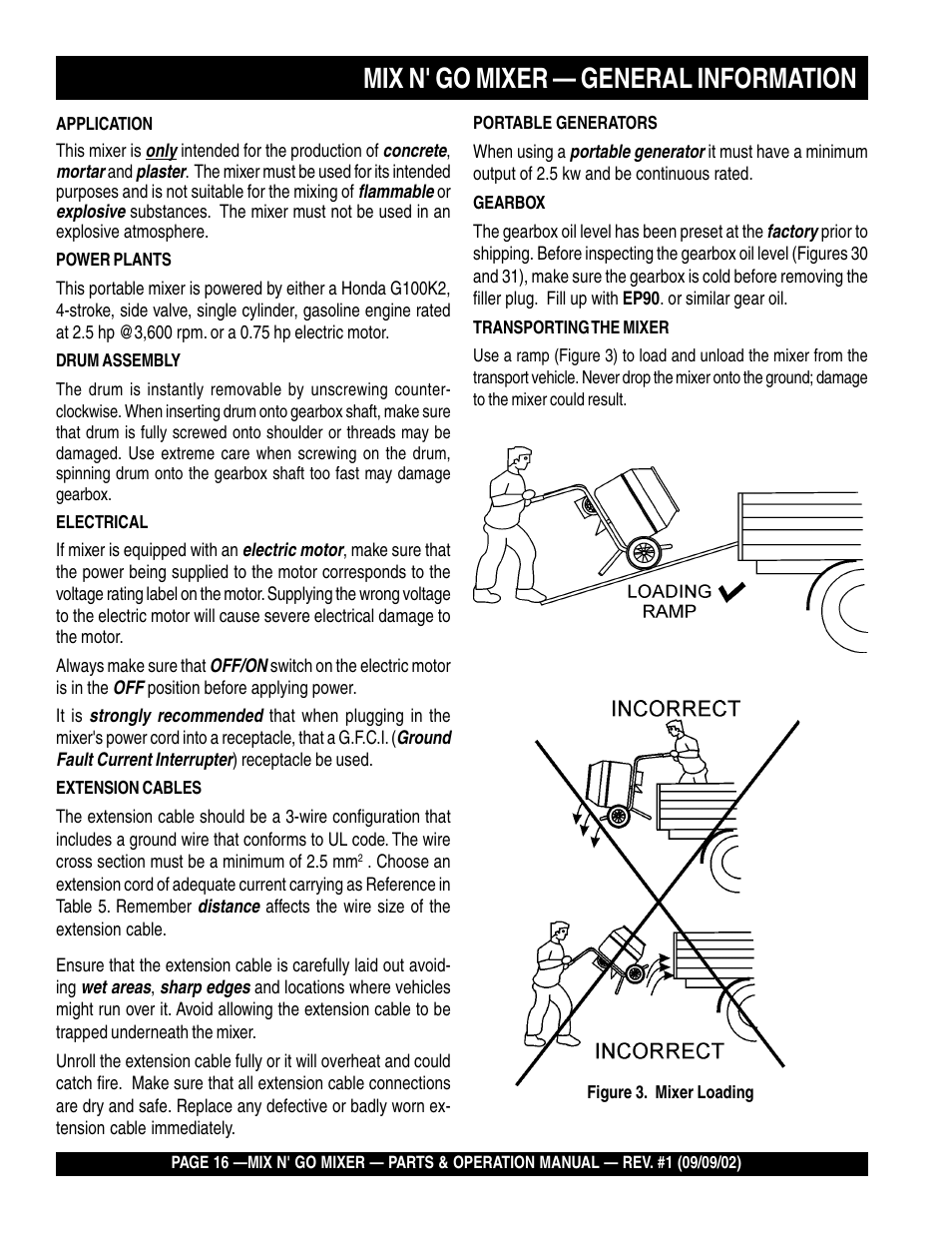 Mix n' go mixer — general information | Multiquip MC3H User Manual | Page 16 / 72