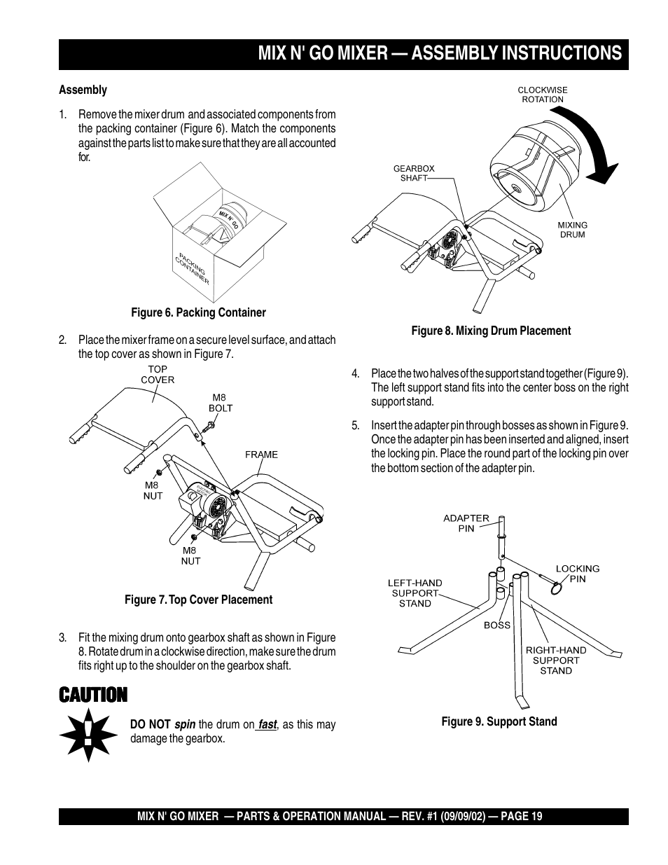 Mix n' go mixer — assembly instructions, Caution | Multiquip MC3H User Manual | Page 19 / 72