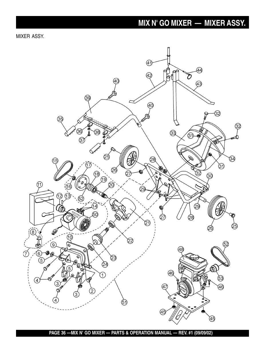 Mix n' go mixer — mixer assy | Multiquip MC3H User Manual | Page 36 / 72