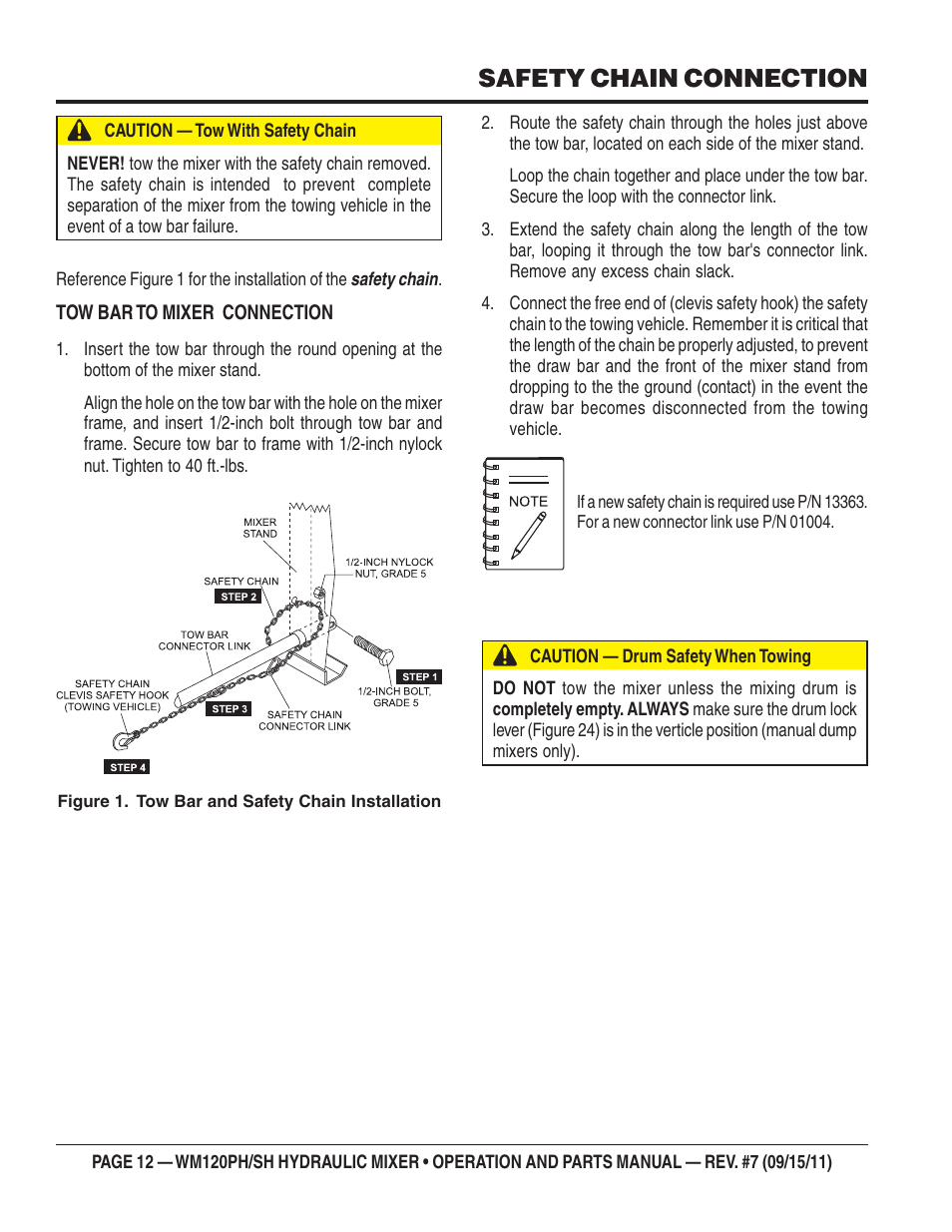 Safety chain connection | Multiquip WM120SH Series User Manual | Page 12 / 108