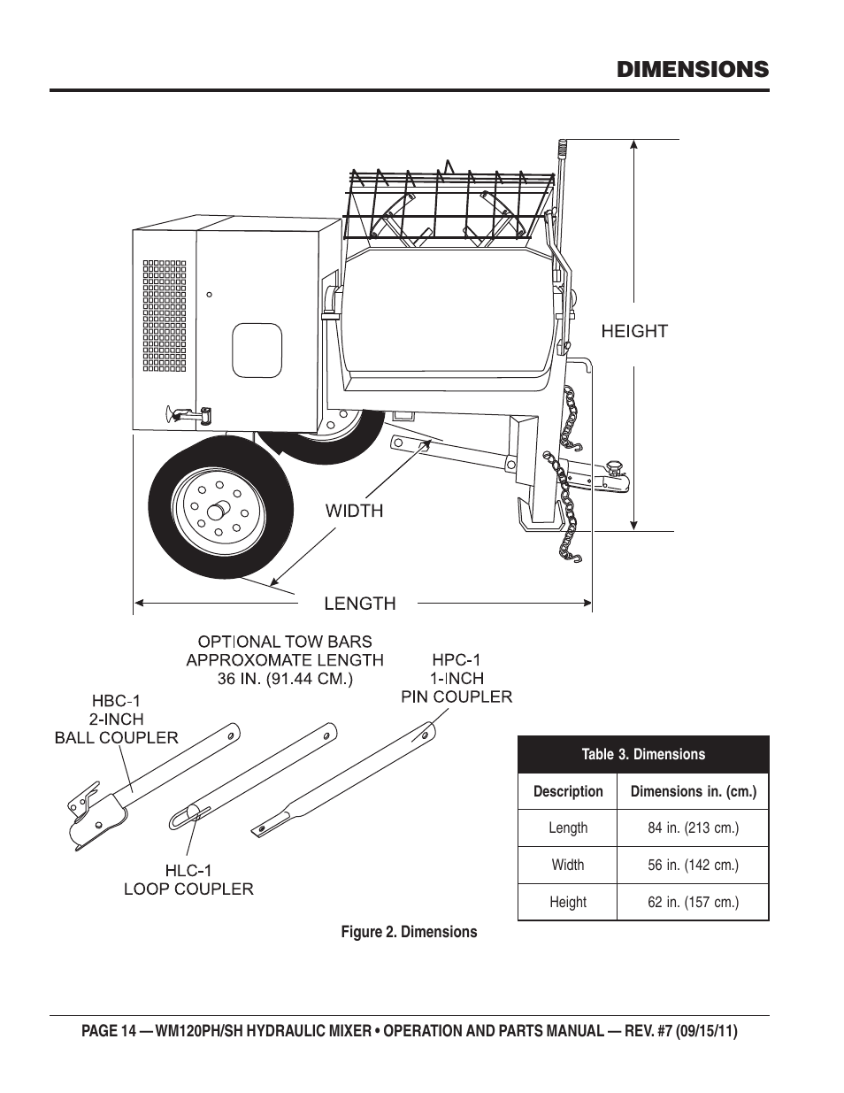 Dimensions | Multiquip WM120SH Series User Manual | Page 14 / 108