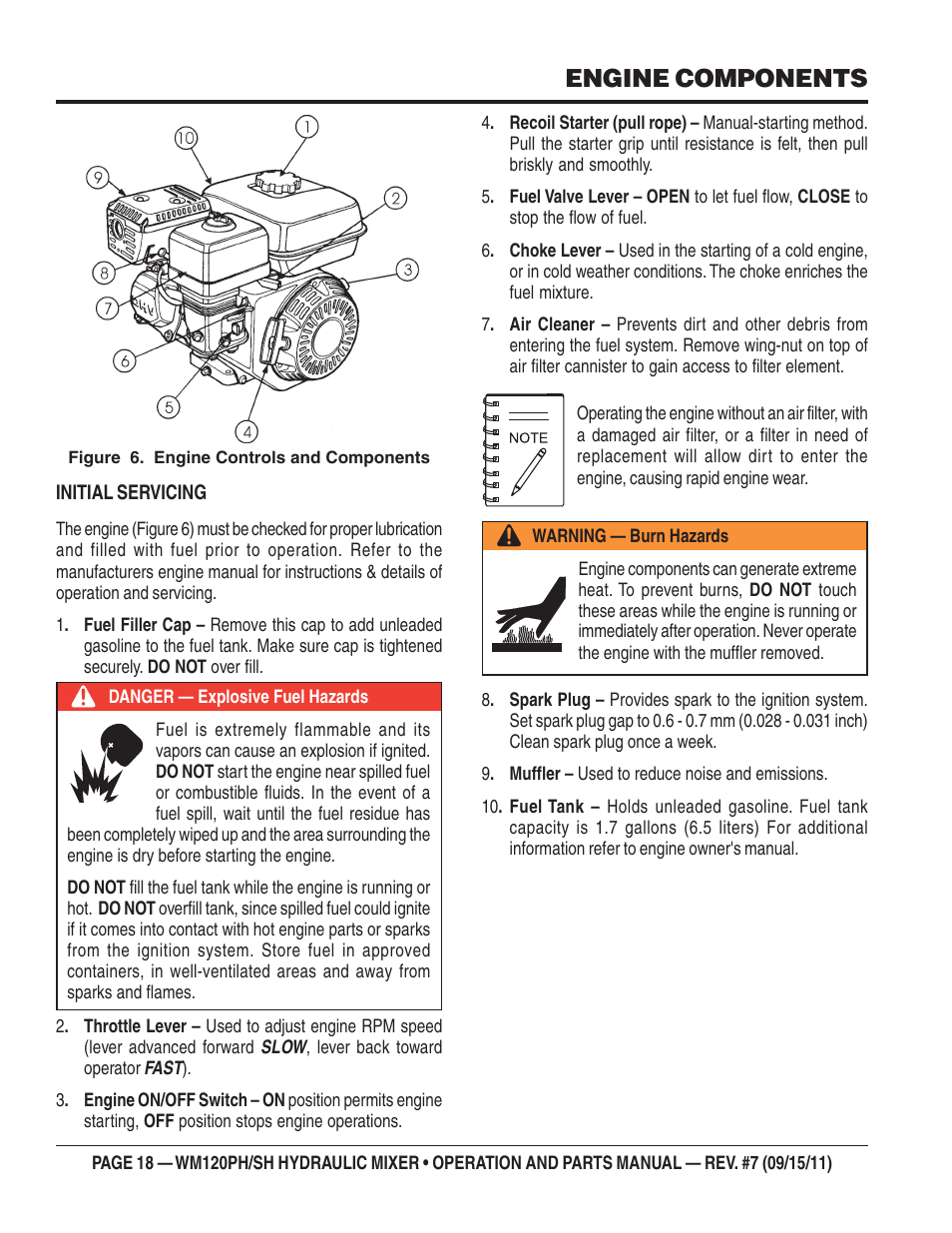 Engine components | Multiquip WM120SH Series User Manual | Page 18 / 108