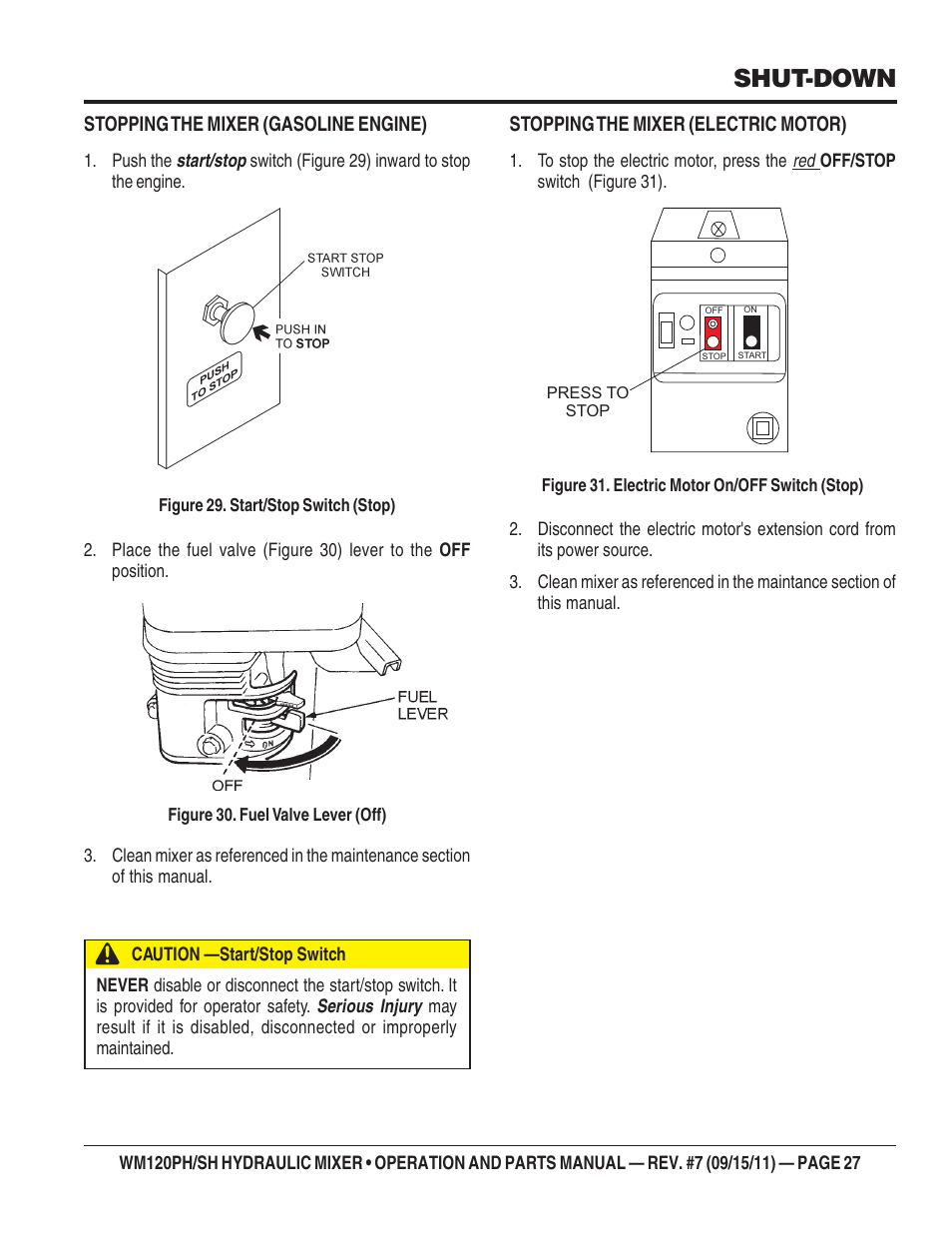 Shut-down | Multiquip WM120SH Series User Manual | Page 27 / 108
