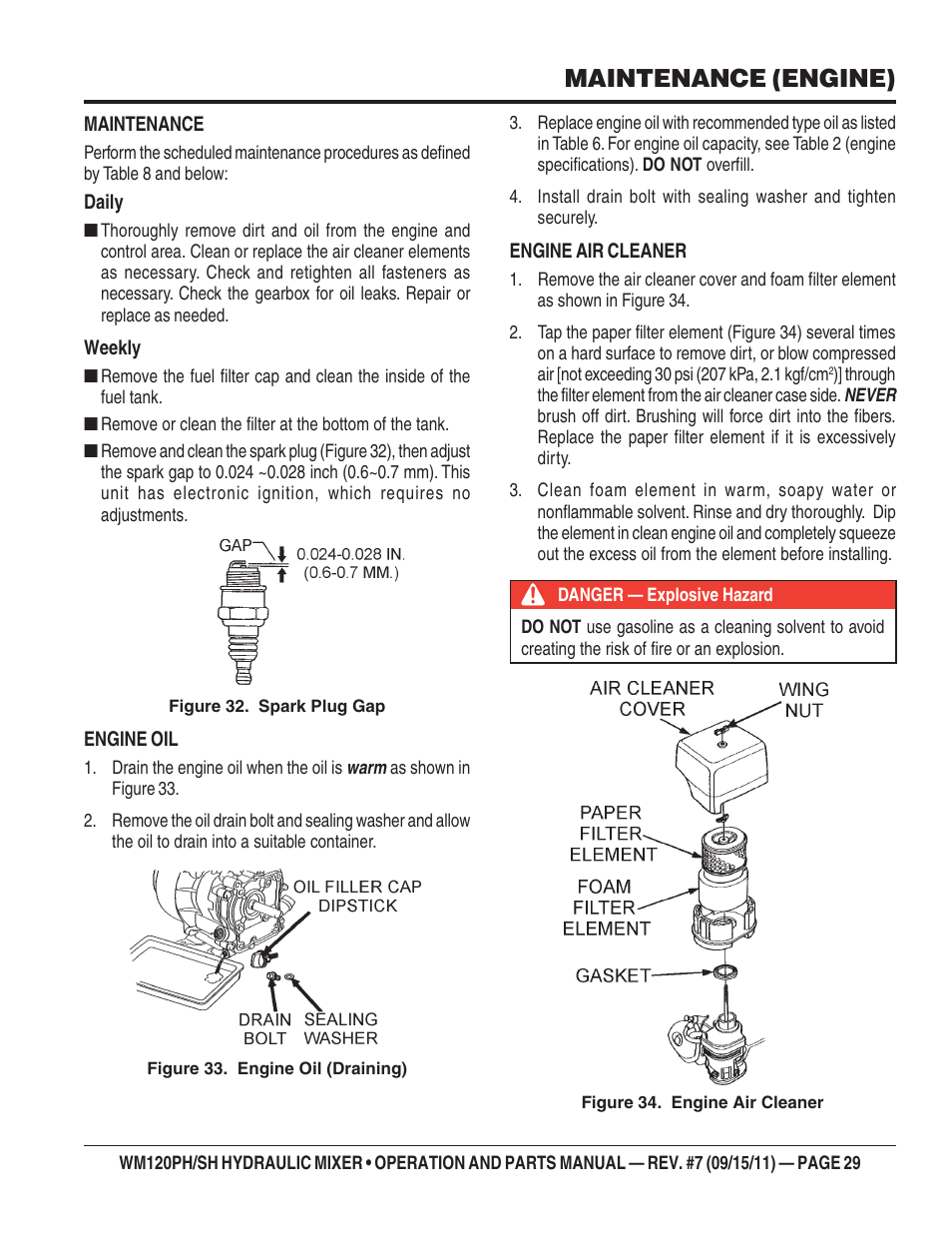 Maintenance (engine) | Multiquip WM120SH Series User Manual | Page 29 / 108