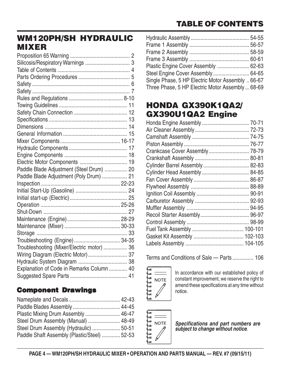 Multiquip WM120SH Series User Manual | Page 4 / 108