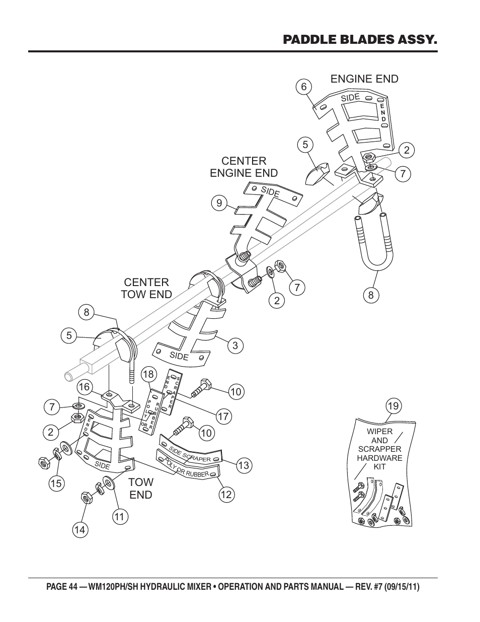 Paddle blades assy | Multiquip WM120SH Series User Manual | Page 44 / 108