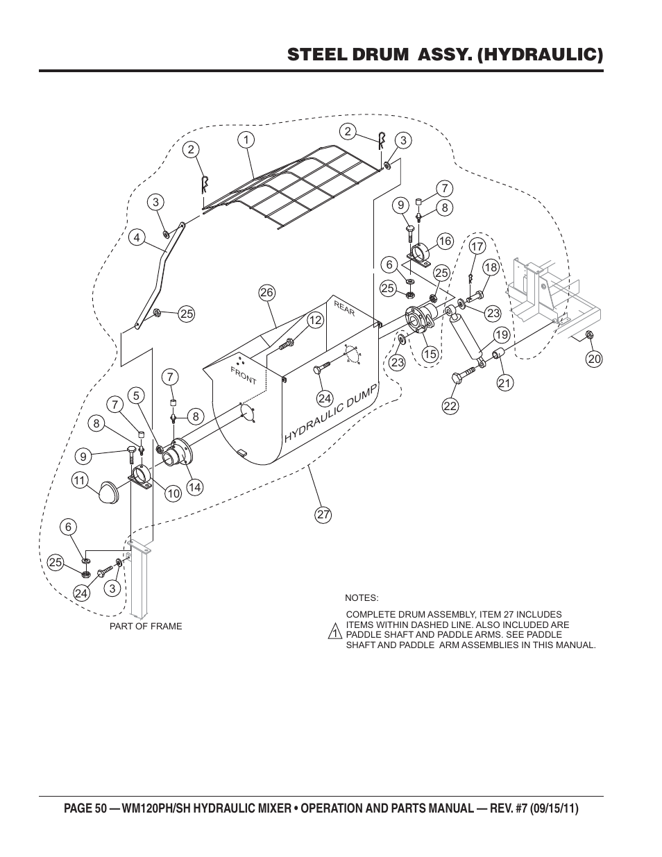 Steel drum assy. (hydraulic) | Multiquip WM120SH Series User Manual | Page 50 / 108