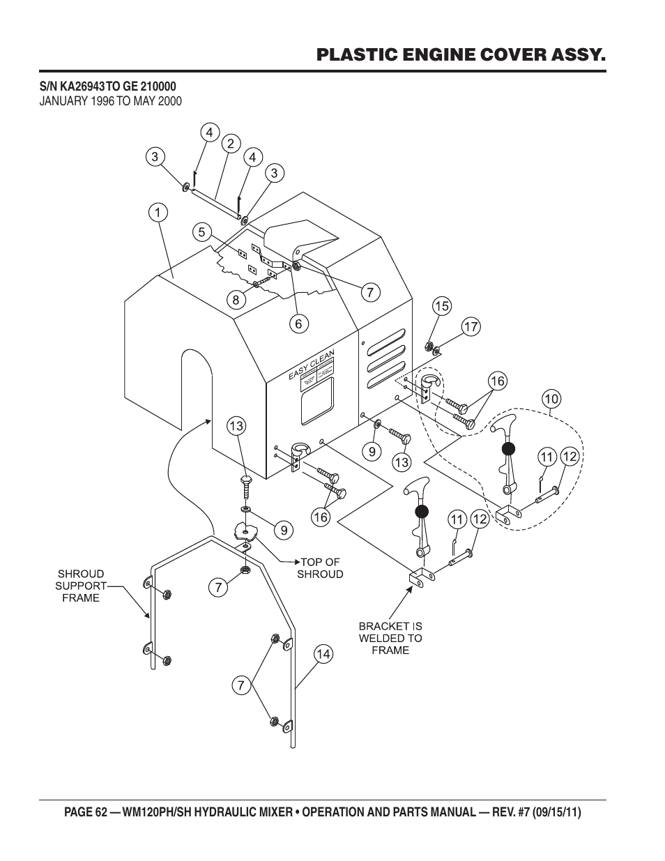 Plastic engine cover assy | Multiquip WM120SH Series User Manual | Page 62 / 108