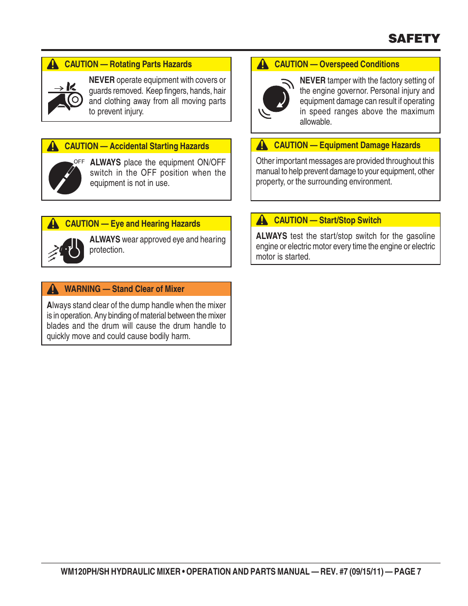 Safety | Multiquip WM120SH Series User Manual | Page 7 / 108