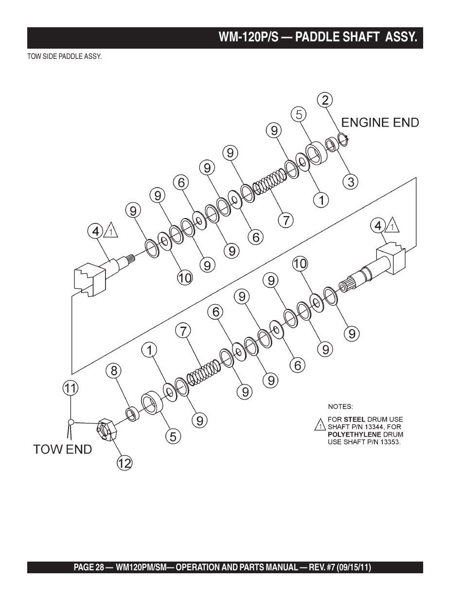 Wm-120p/s — paddle shaft assy | Multiquip WM120SM Series User Manual | Page 28 / 50