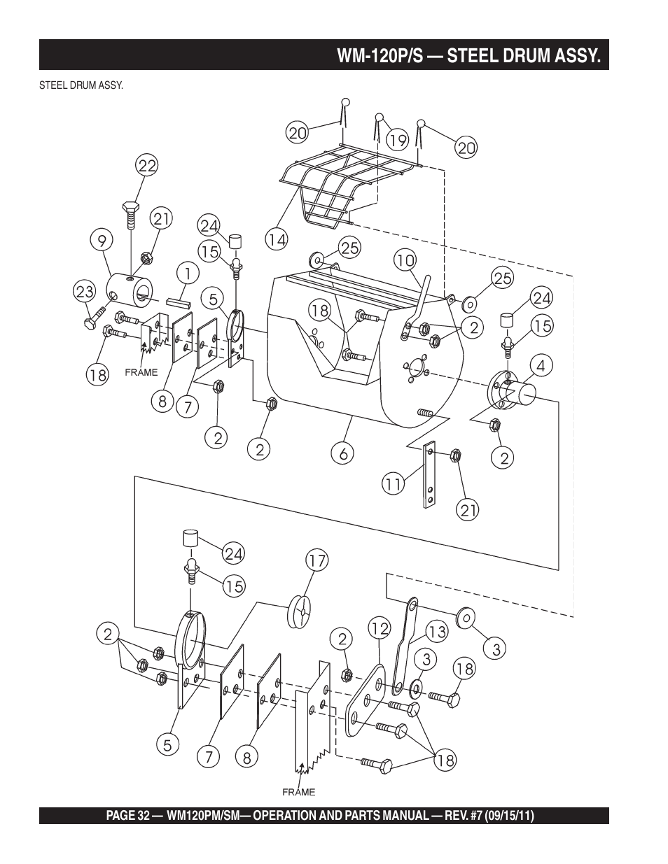 Wm-120p/s — steel drum assy | Multiquip WM120SM Series User Manual | Page 32 / 50