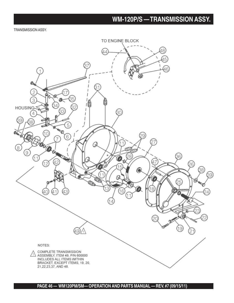 Wm-120p/s — transmission assy | Multiquip WM120SM Series User Manual | Page 46 / 50