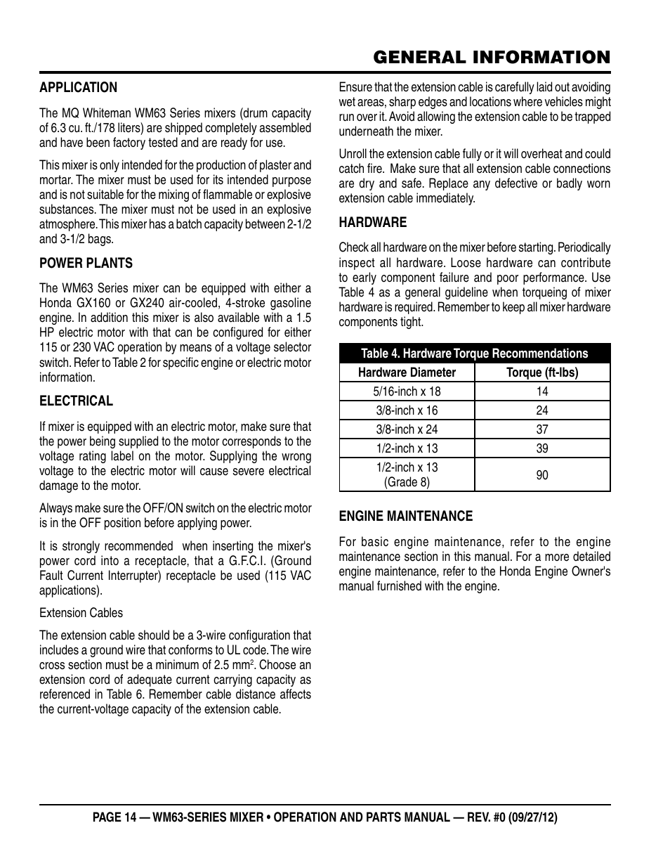 General information | Multiquip WM63h8 User Manual | Page 14 / 60