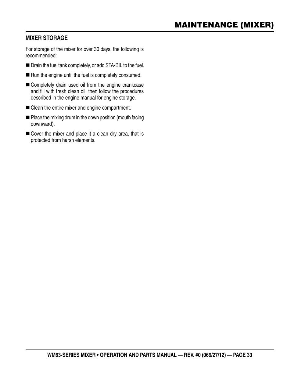 Maintenance (mixer) | Multiquip WM63h8 User Manual | Page 33 / 60