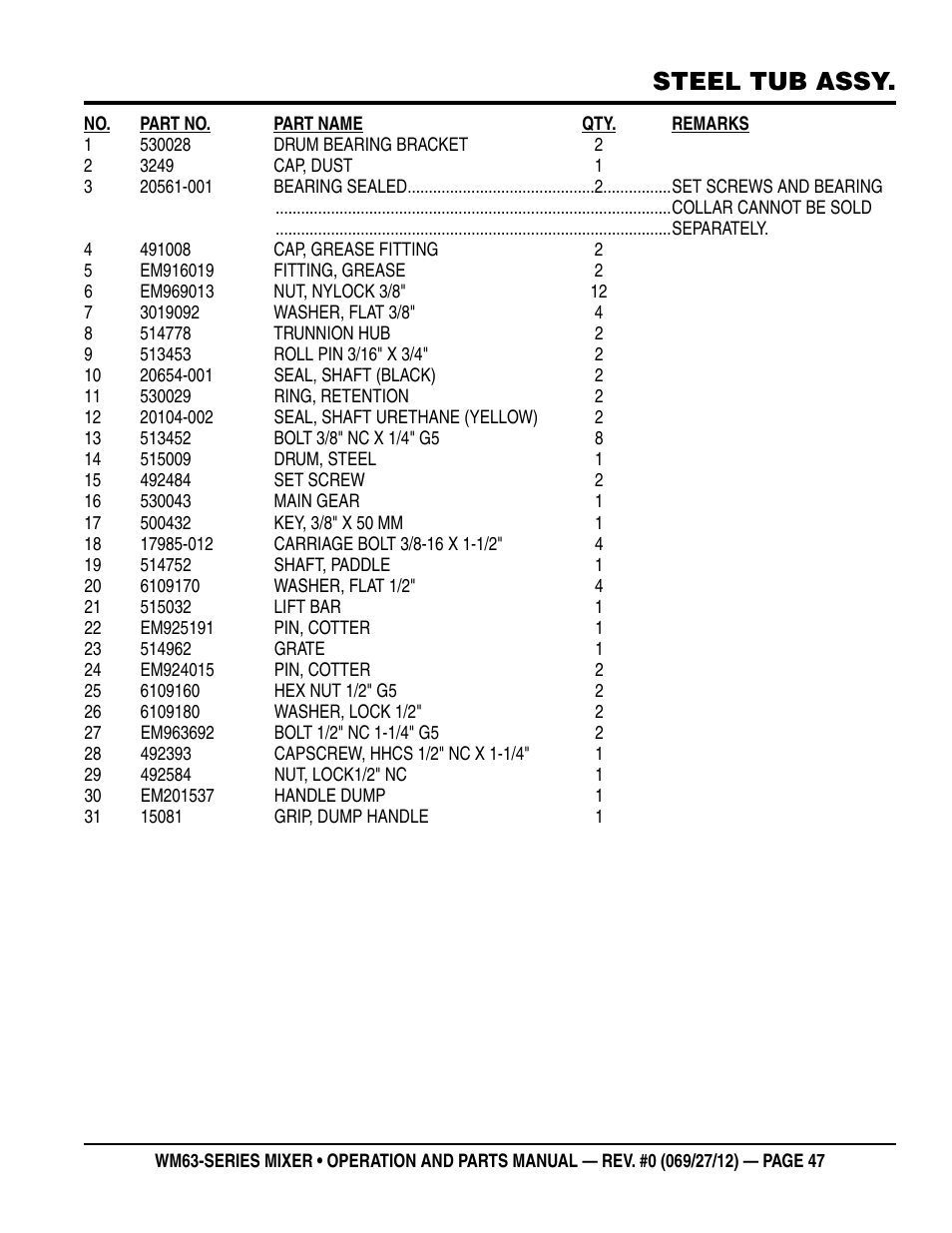Steel tub assy | Multiquip WM63h8 User Manual | Page 47 / 60