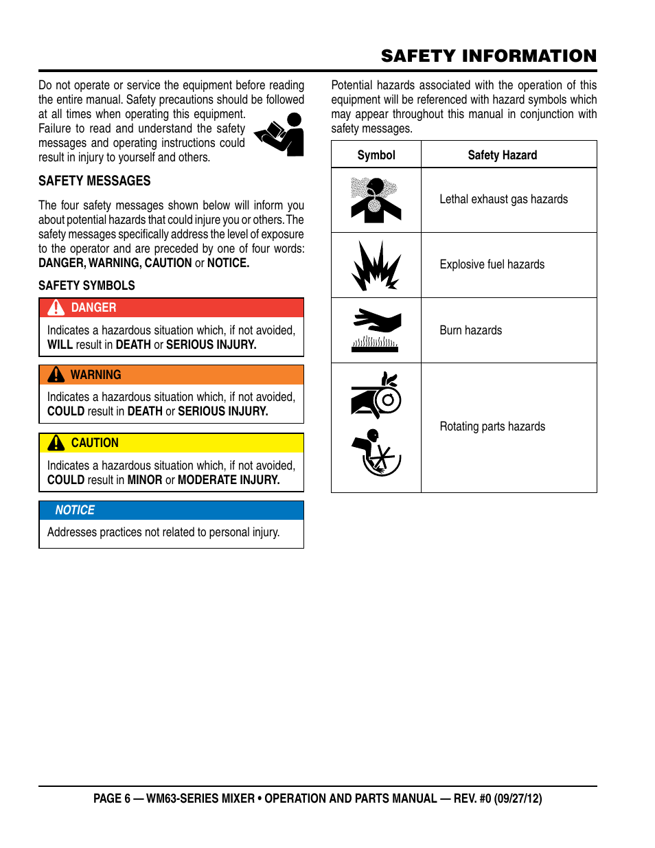 Safety information | Multiquip WM63h8 User Manual | Page 6 / 60