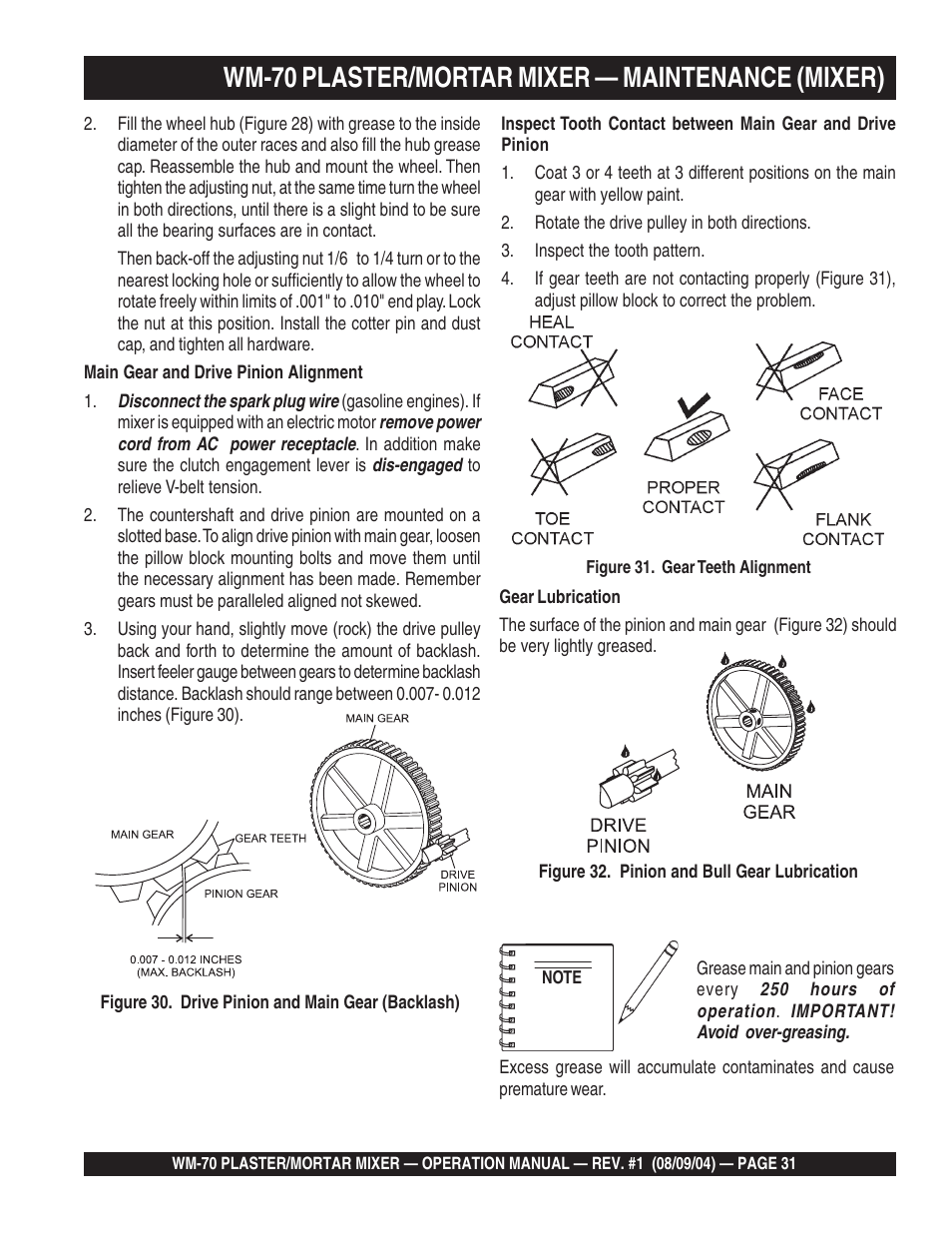 Wm-70 plaster/mortar mixer — maintenance (mixer) | Multiquip WM70P User Manual | Page 31 / 40