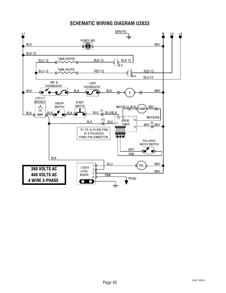 Schematic wiring diagram u3833 | Bunn U3 U3A User Manual | Page 40 / 41
