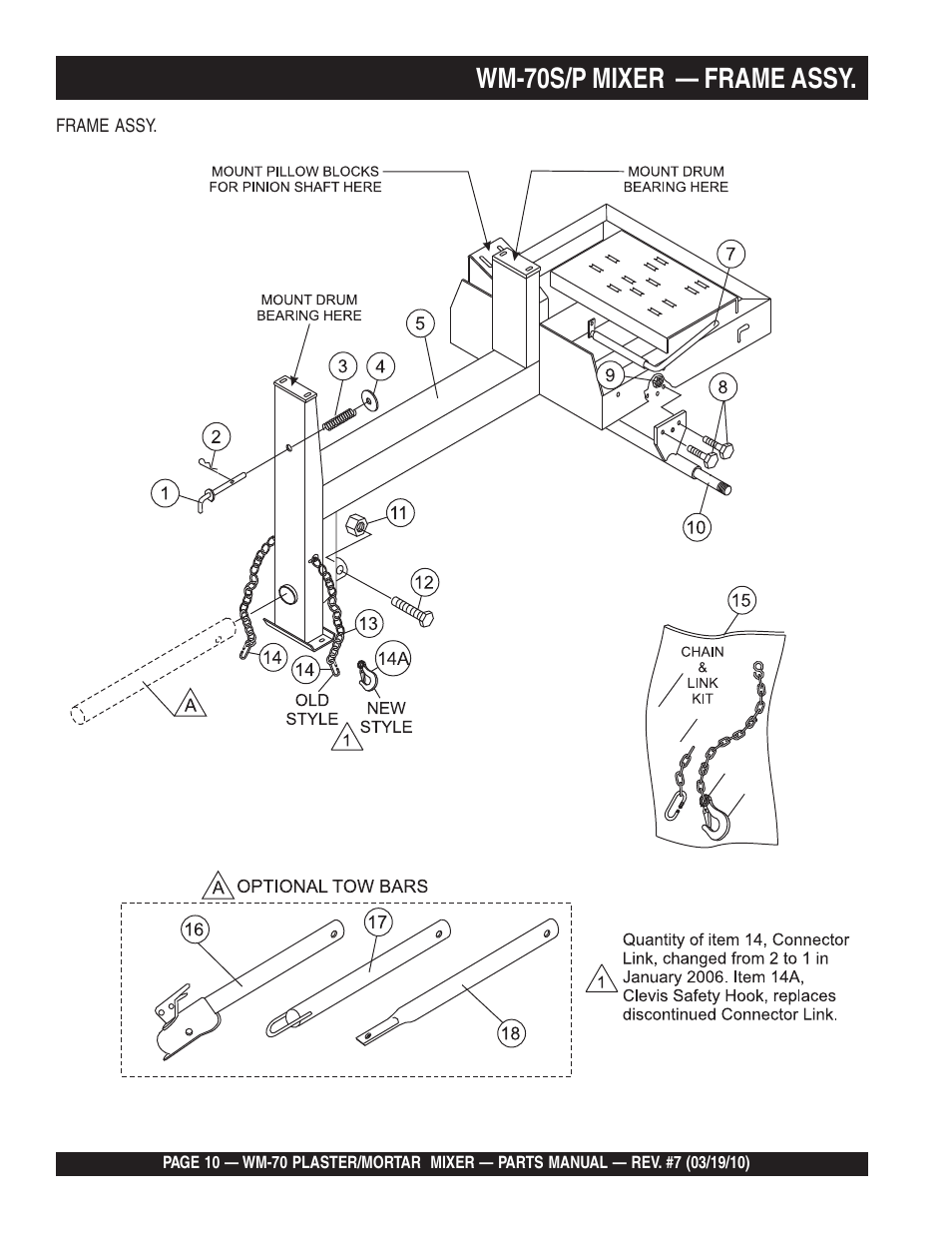 Wm-70s/p mixer — frame assy | Multiquip WM70P User Manual | Page 10 / 100