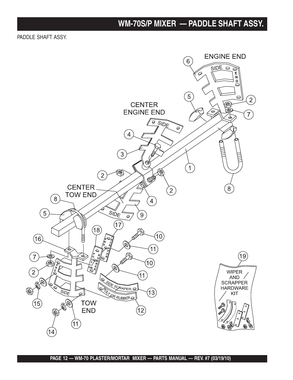 Wm-70s/p mixer — paddle shaft assy | Multiquip WM70P User Manual | Page 12 / 100