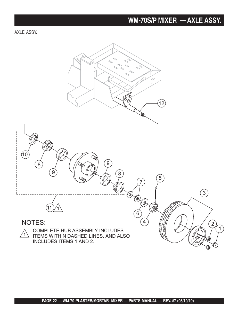 Wm-70s/p mixer — axle assy | Multiquip WM70P User Manual | Page 22 / 100
