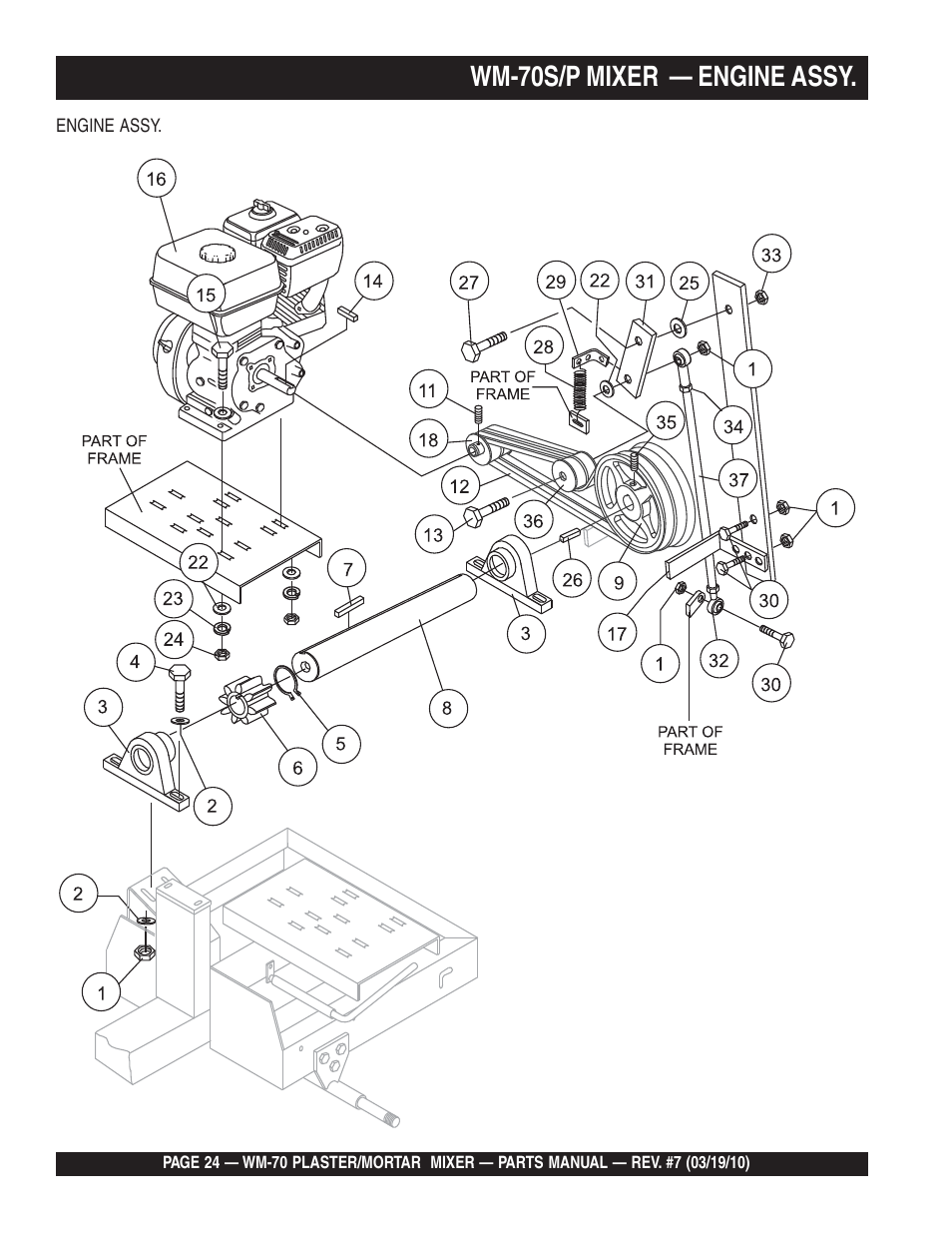 Wm-70s/p mixer — engine assy | Multiquip WM70P User Manual | Page 24 / 100