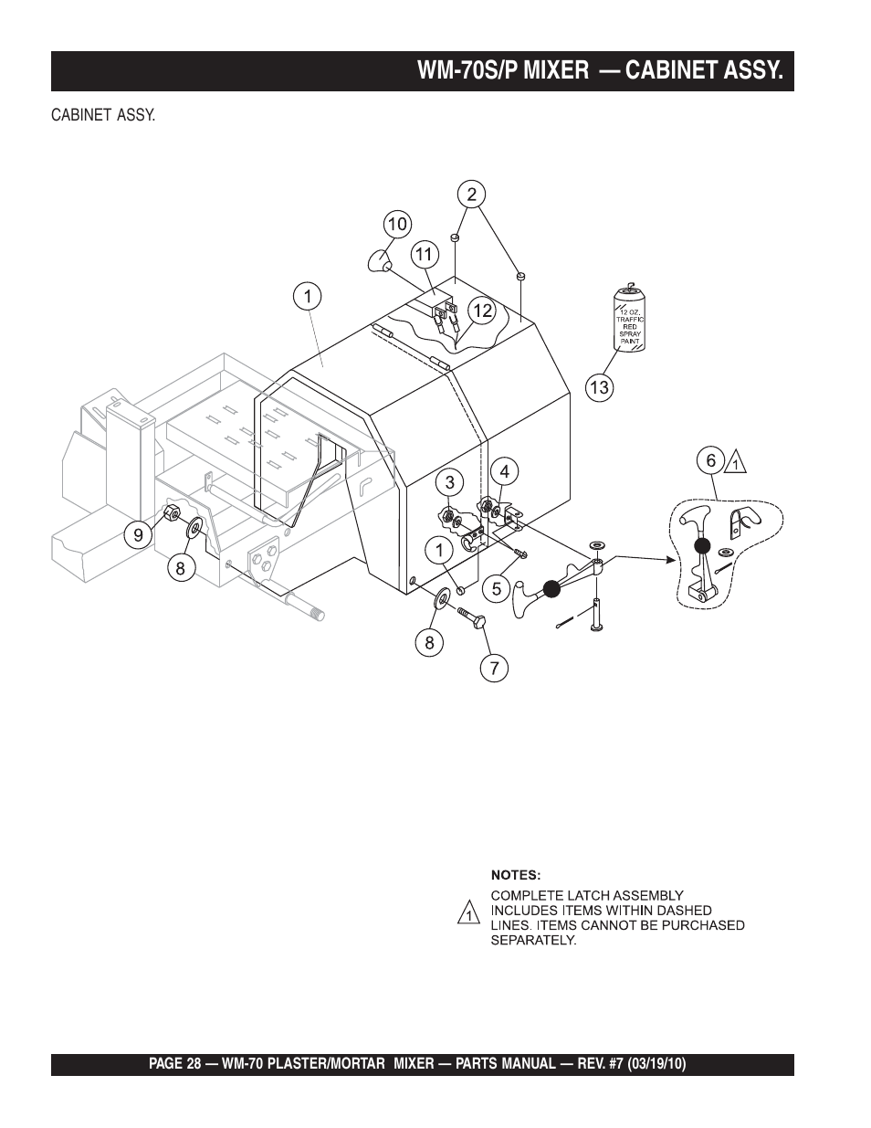 Wm-70s/p mixer — cabinet assy | Multiquip WM70P User Manual | Page 28 / 100