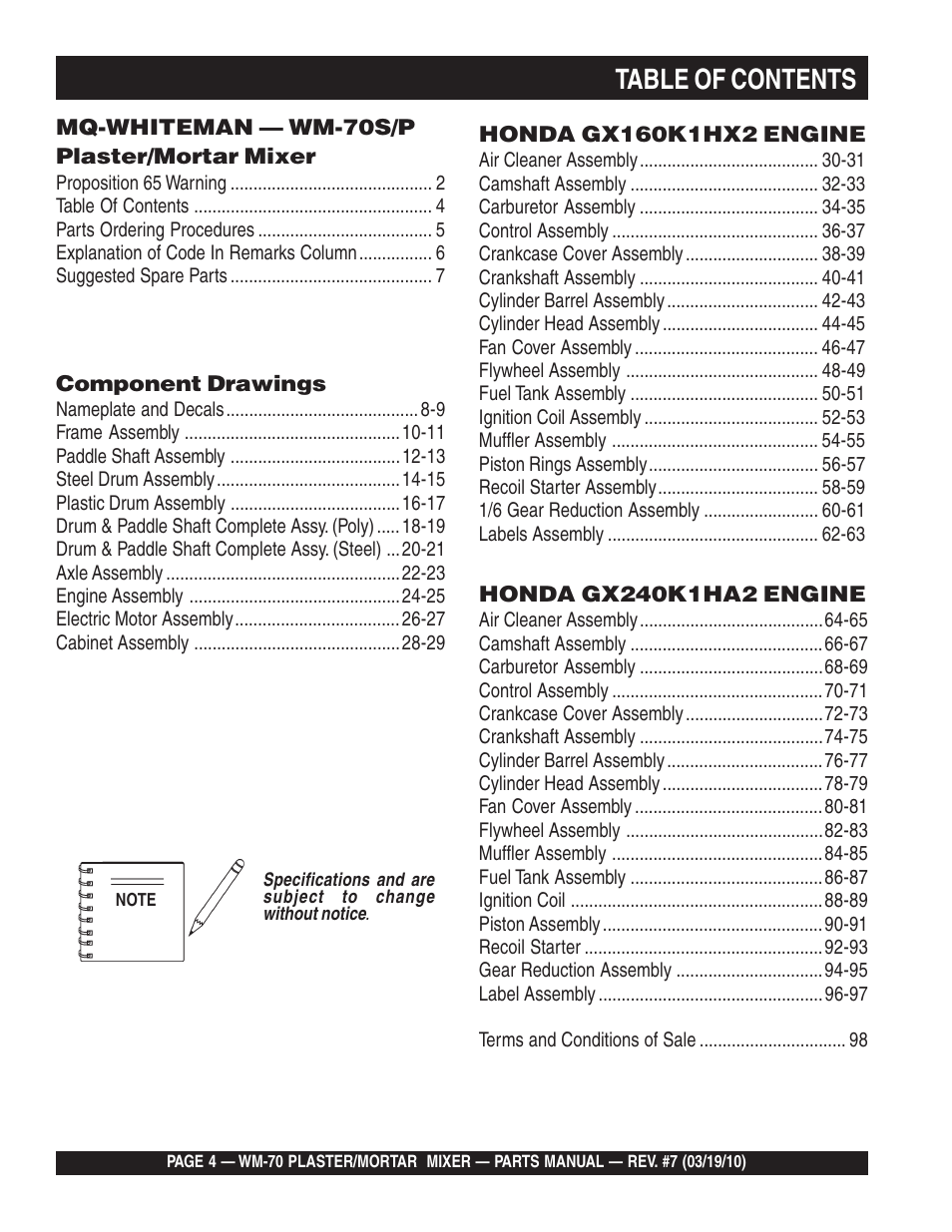 Multiquip WM70P User Manual | Page 4 / 100