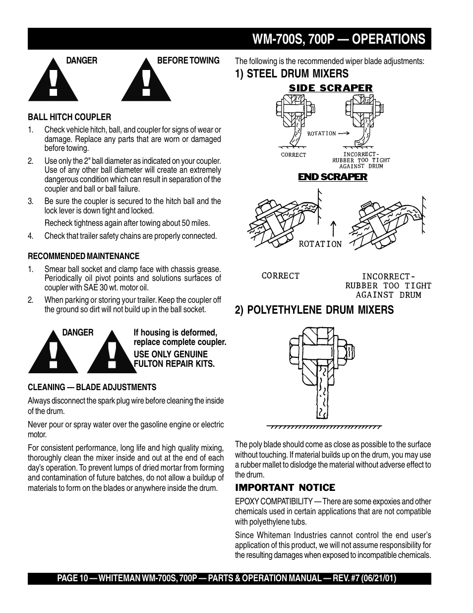 2) polyethylene drum mixers, 1) steel drum mixers | Multiquip WM700P User Manual | Page 10 / 28