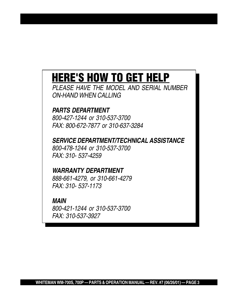 Here's how to get help | Multiquip WM700P User Manual | Page 3 / 28