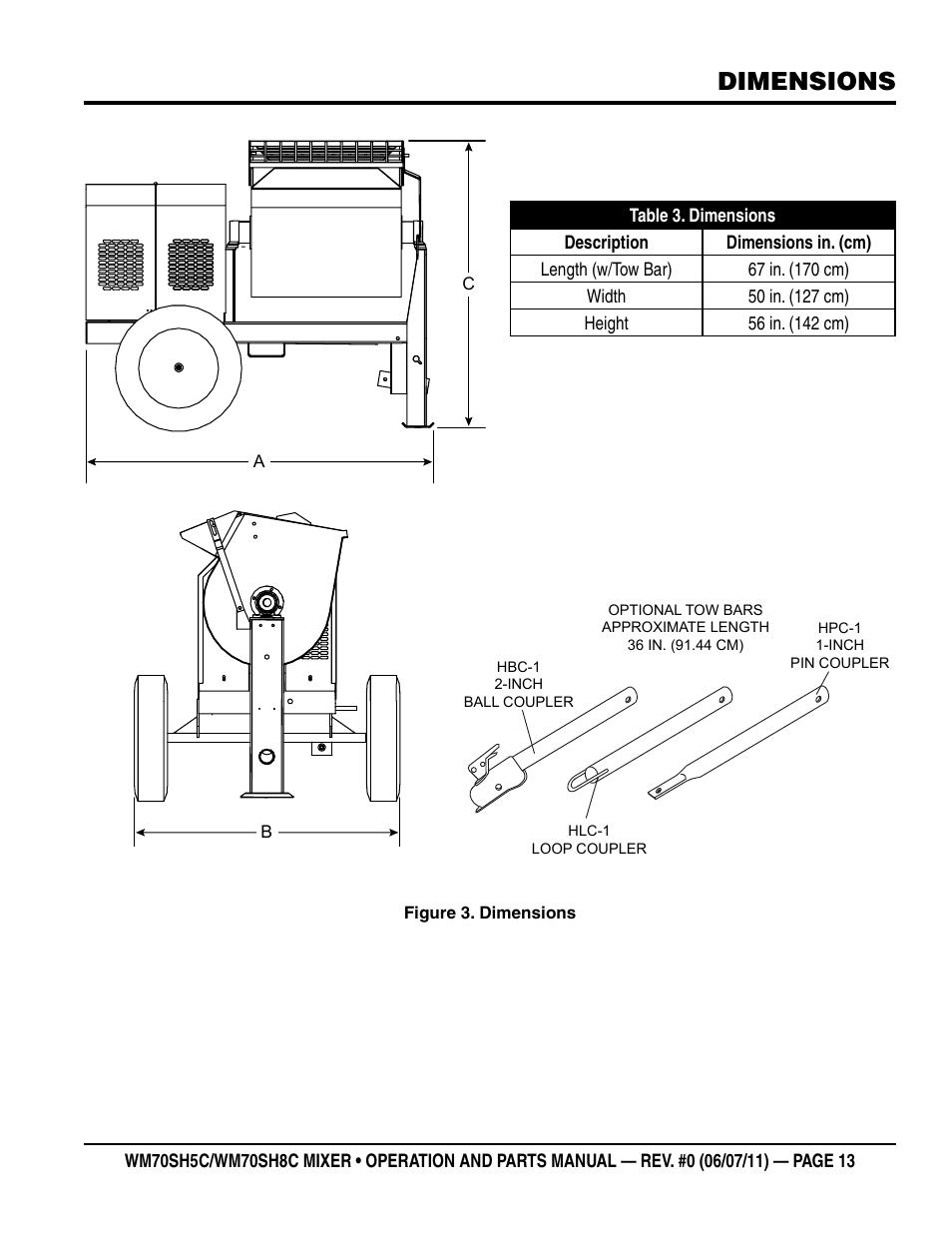 Dimensions | Multiquip WM70SH8C User Manual | Page 13 / 54