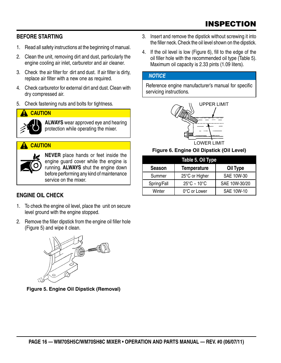 Inspection | Multiquip WM70SH8C User Manual | Page 16 / 54