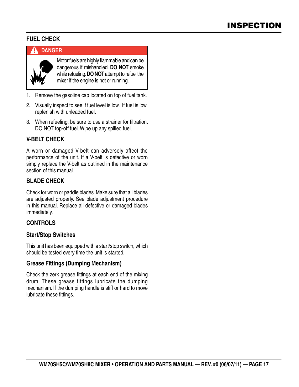 Inspection | Multiquip WM70SH8C User Manual | Page 17 / 54