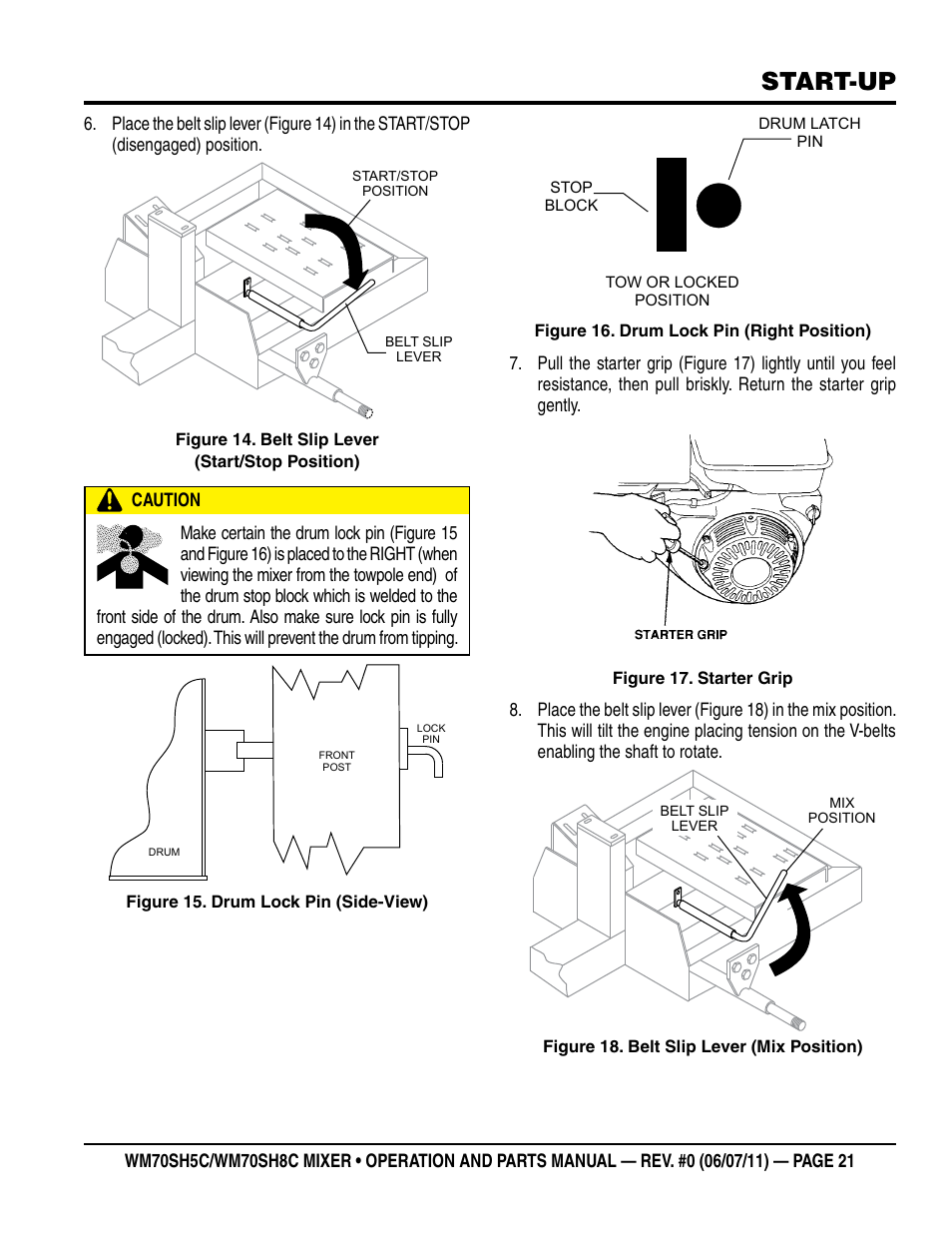 Start-up | Multiquip WM70SH8C User Manual | Page 21 / 54