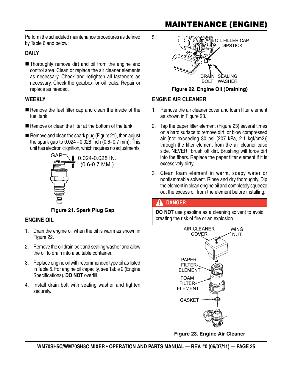 Maintenance (engine) | Multiquip WM70SH8C User Manual | Page 25 / 54