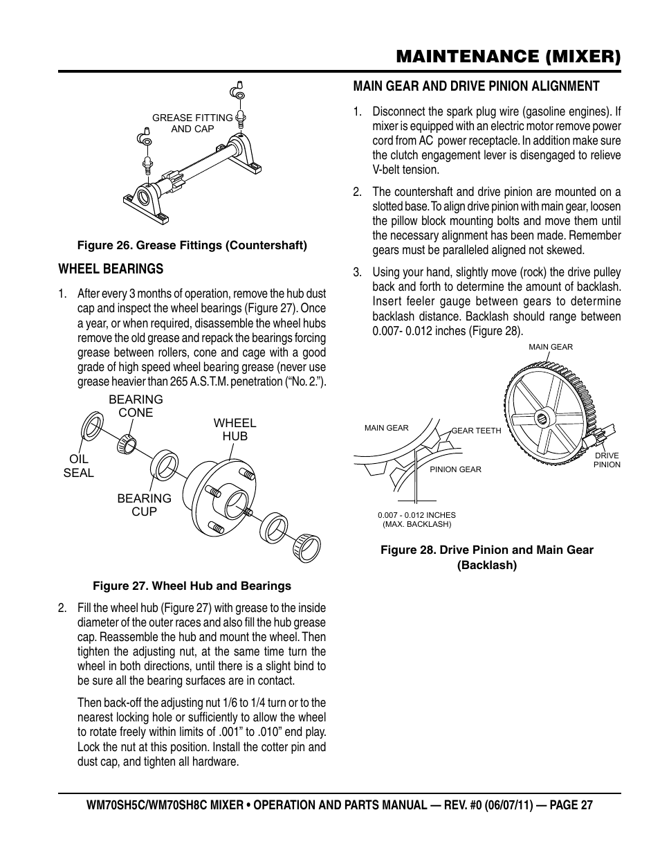 Maintenance (mixer) | Multiquip WM70SH8C User Manual | Page 27 / 54