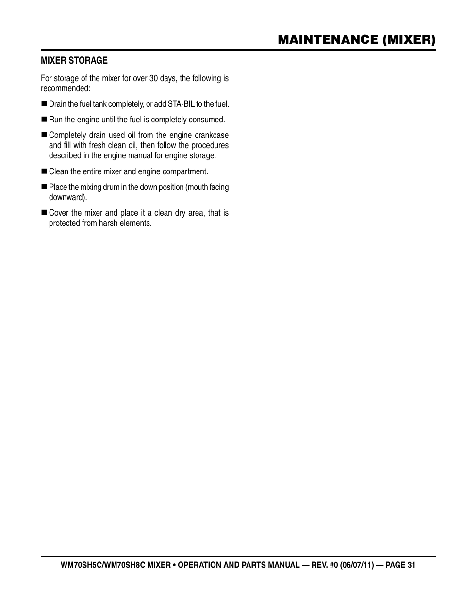 Maintenance (mixer) | Multiquip WM70SH8C User Manual | Page 31 / 54