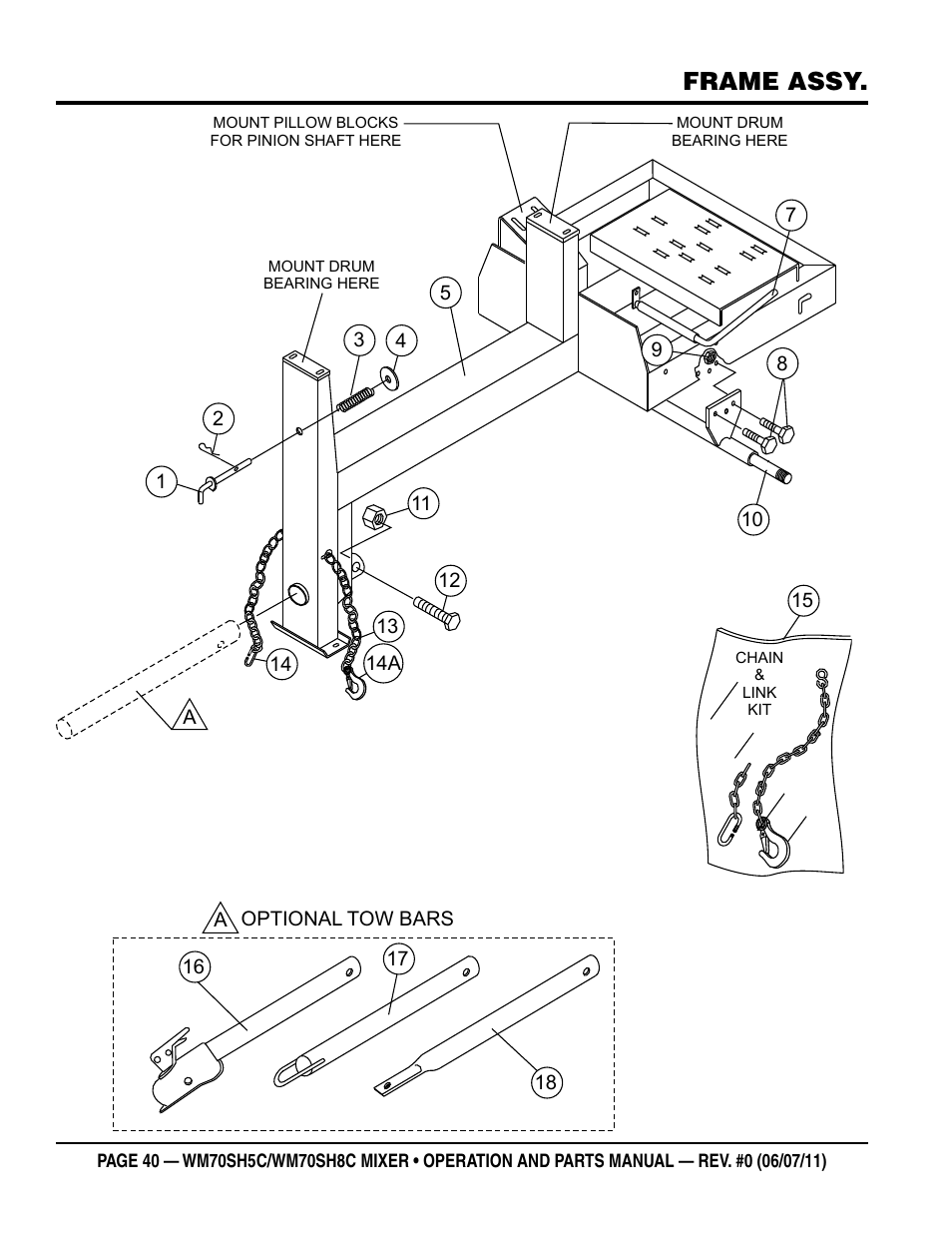 Frame assy | Multiquip WM70SH8C User Manual | Page 40 / 54