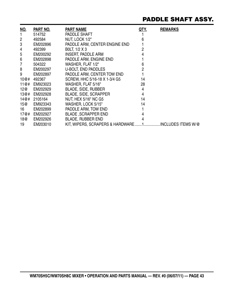 Paddle shaft assy | Multiquip WM70SH8C User Manual | Page 43 / 54