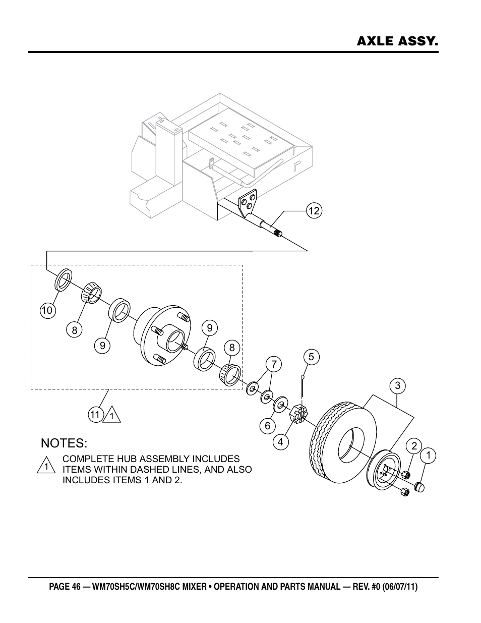 Axle assy | Multiquip WM70SH8C User Manual | Page 46 / 54