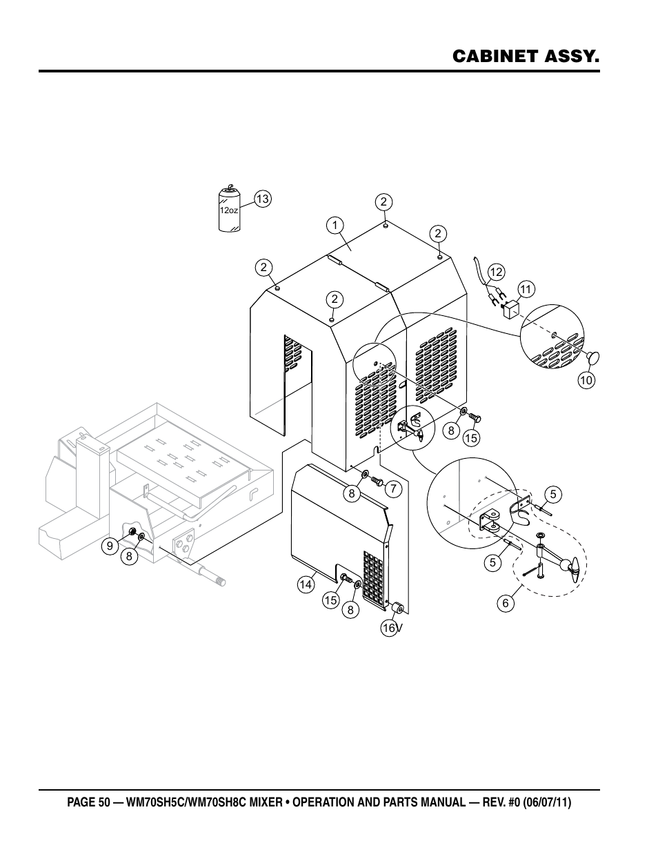 Cabinet assy | Multiquip WM70SH8C User Manual | Page 50 / 54