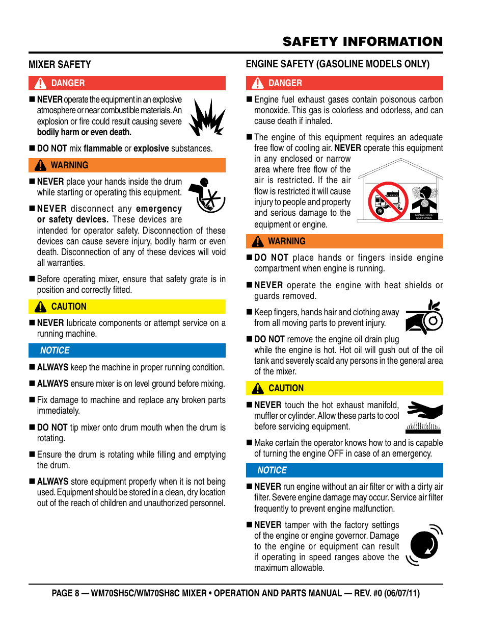 Safety information | Multiquip WM70SH8C User Manual | Page 8 / 54