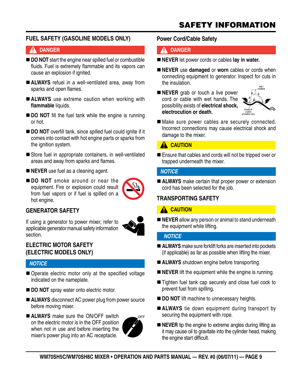 Safety information | Multiquip WM70SH8C User Manual | Page 9 / 54