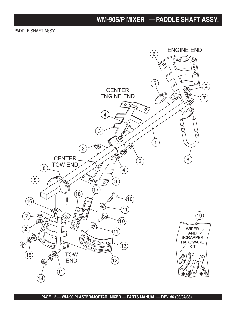 Wm-90s/p mixer — paddle shaft assy | Multiquip WM90P User Manual | Page 12 / 66