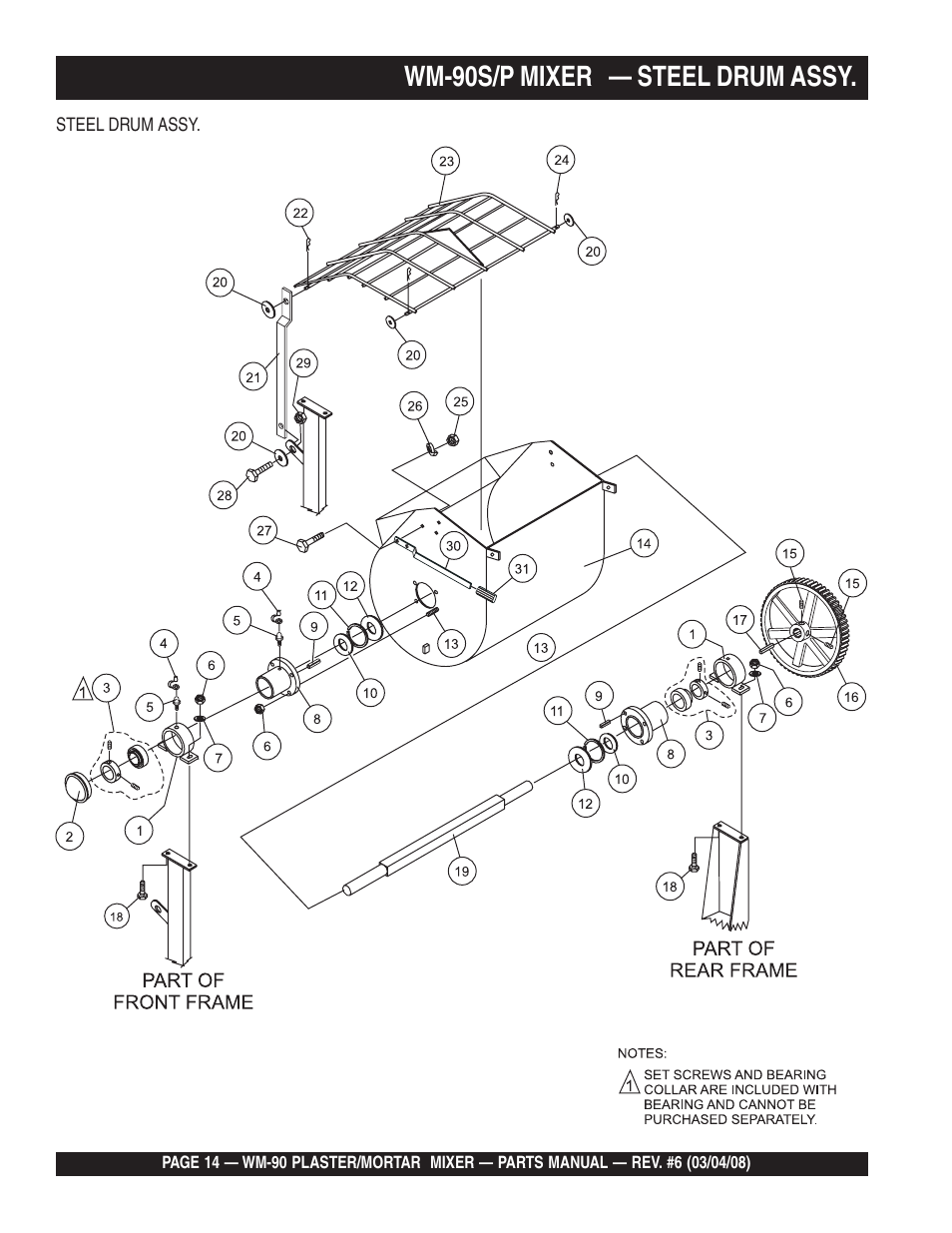 Wm-90s/p mixer — steel drum assy | Multiquip WM90P User Manual | Page 14 / 66