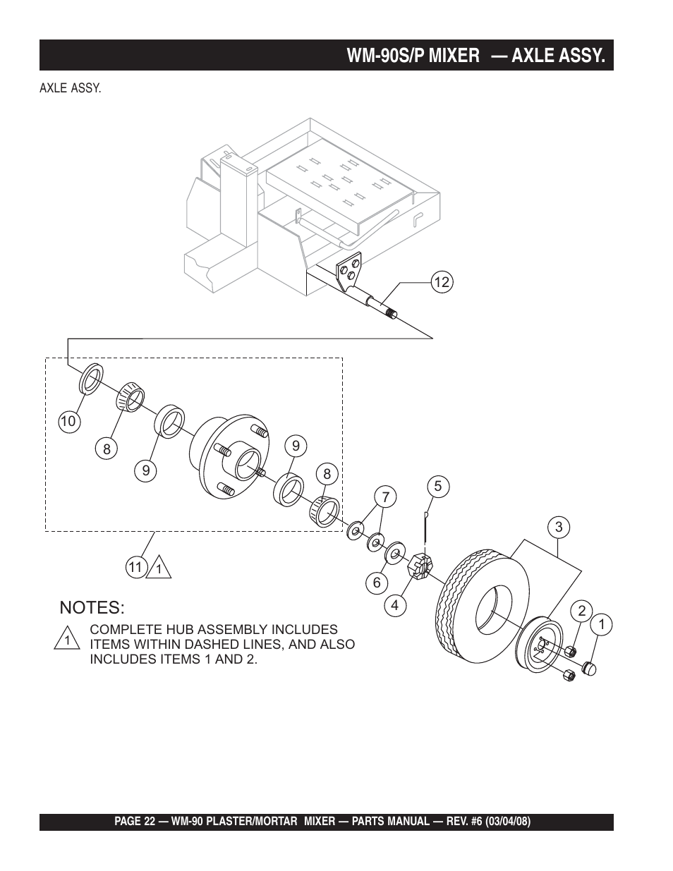 Wm-90s/p mixer — axle assy | Multiquip WM90P User Manual | Page 22 / 66