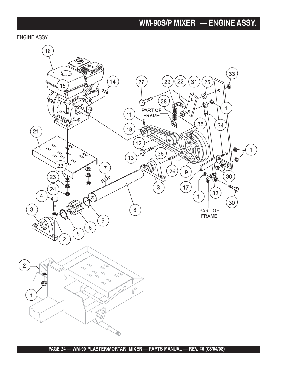 Wm-90s/p mixer — engine assy | Multiquip WM90P User Manual | Page 24 / 66