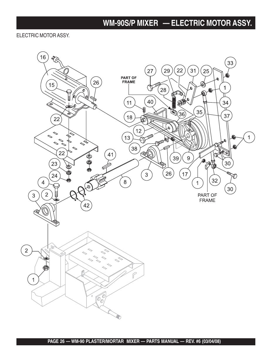 Wm-90s/p mixer — electric motor assy | Multiquip WM90P User Manual | Page 26 / 66